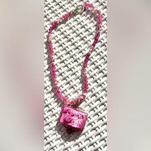 Pink Beaded Necklace with Pendant